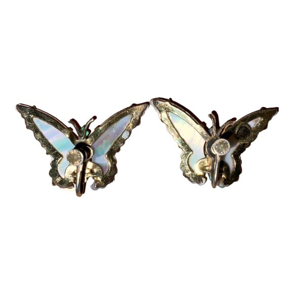 Earrings Screw-Back Butterfly MOP Mother of Pearl Gold Vintage Ocean Treasure St - Picture 6 of 9